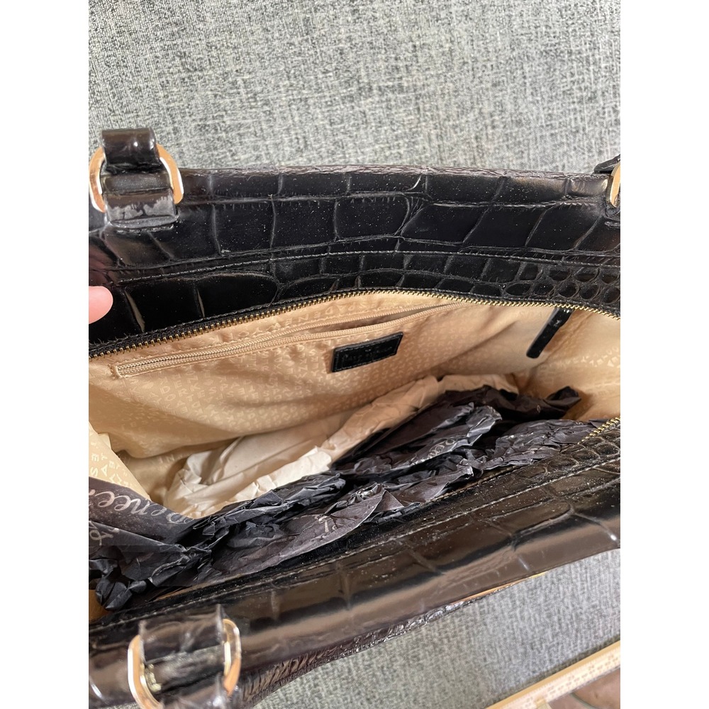 Kate Spade Black Croc Embossed Patent Leather Tote Bag Shoulder Purse Gold Logo - Picture 5 of 9